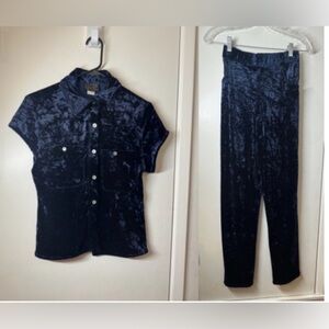 Vintage Robert Krugman Kontours Navy Blue Crushed Velvet Pants Top Set XS/Small